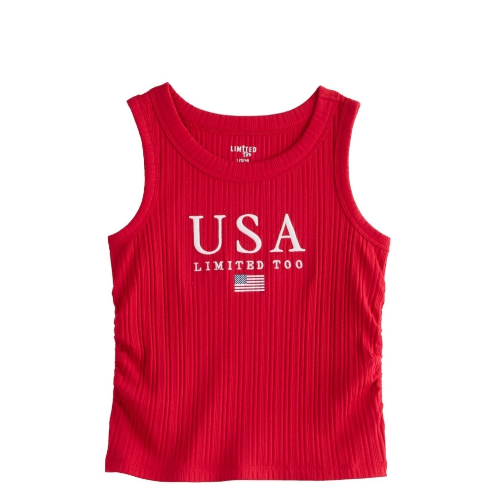 Limited Too Girls Americana Side Cinch Ribbed Tank Top Shirt Red Size Large